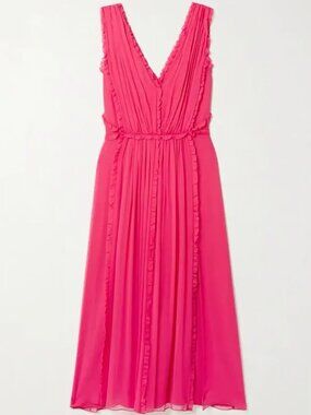 NWOT Jason Wu‎ Pink Ruffled Silk-Crepon Midi Dress Size 4